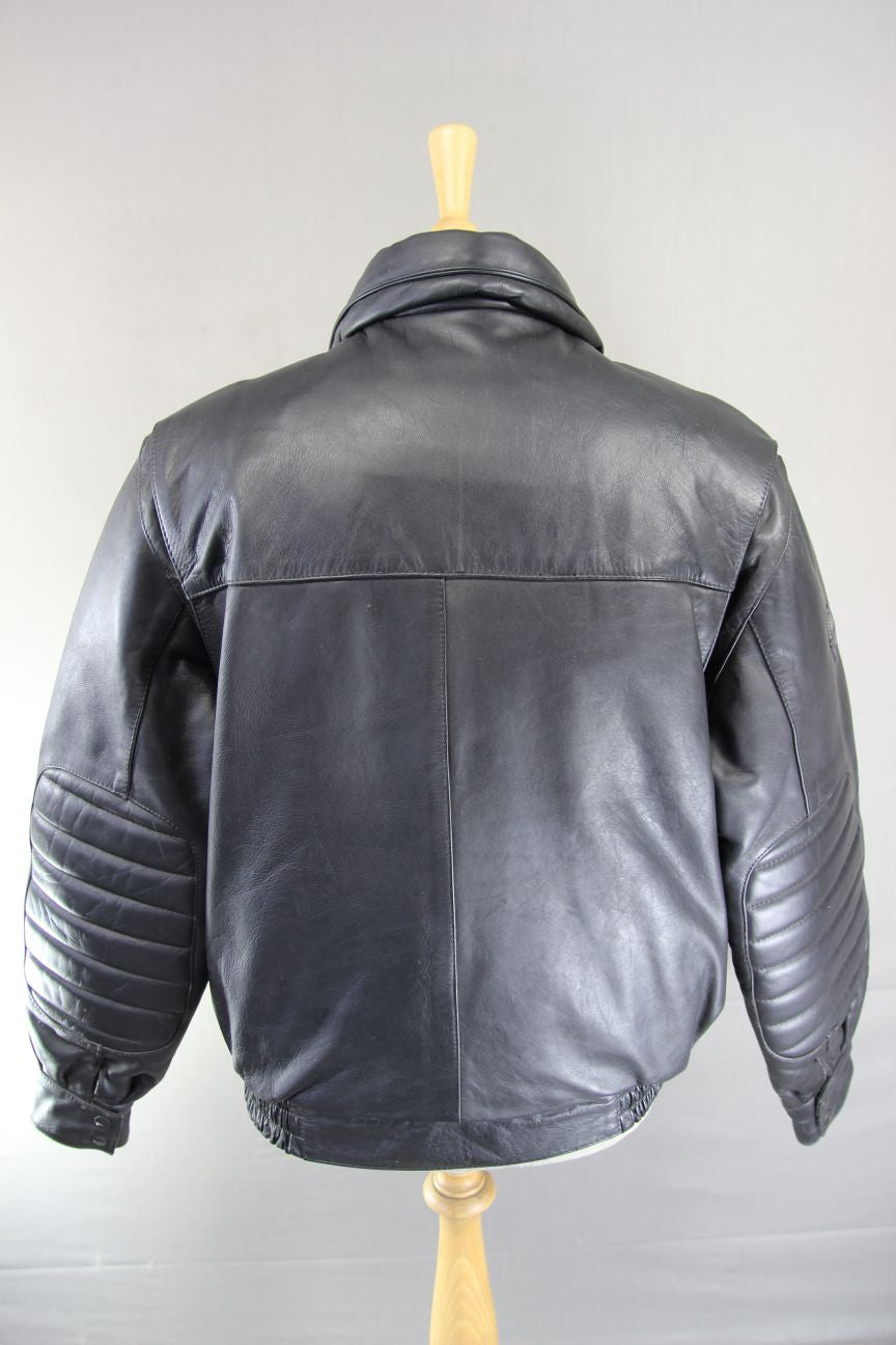 VINTAGE 1980's FRANK THOMAS B52 PILOT ARMASPORT BLACK LEATHER BIKER JACKET 40 IN