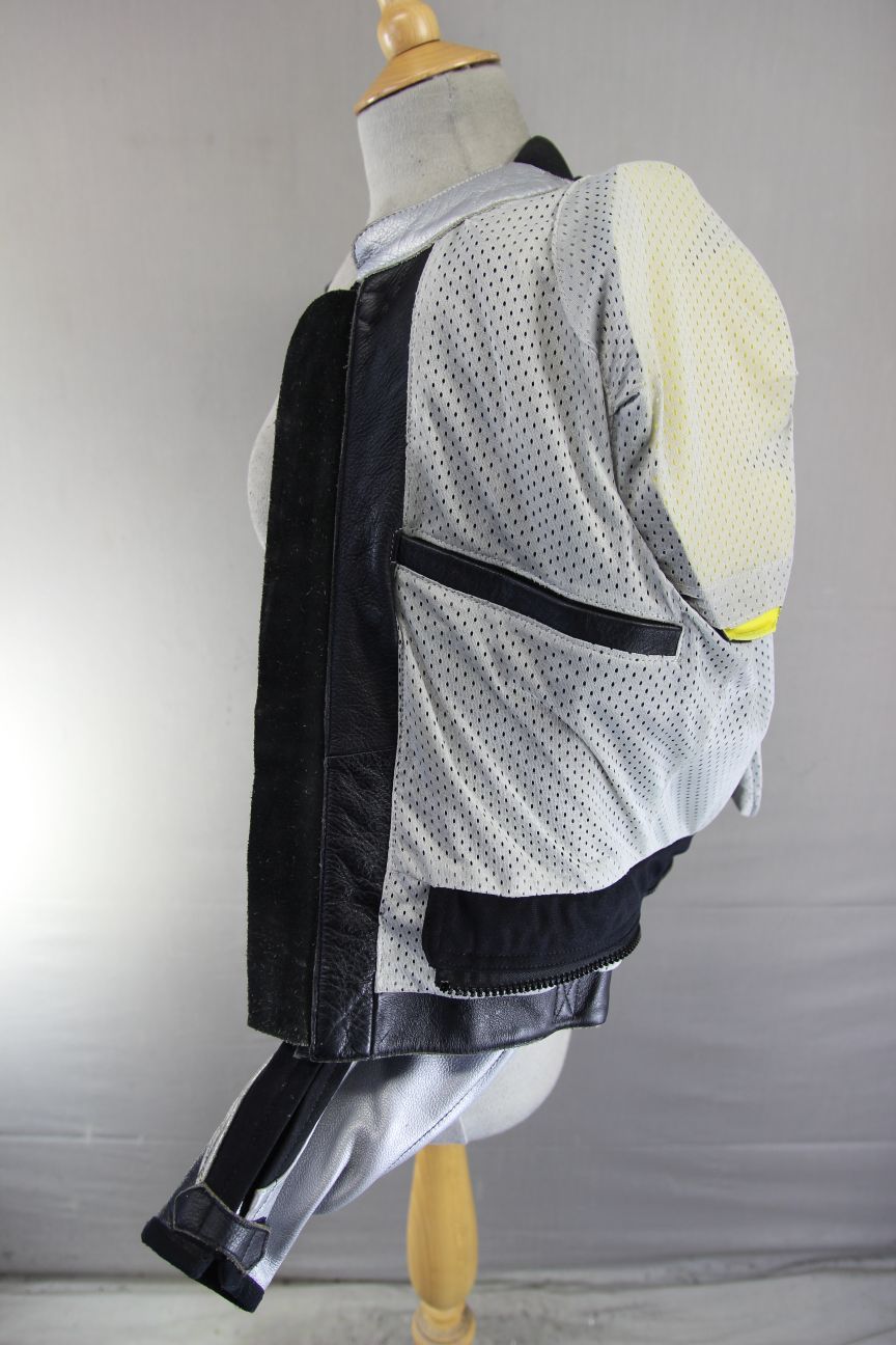 KAWASAKI 21 NINJA BLACK & SILVER LEATHER BIKER JACKET WITH CE ARMOUR 36 INCH