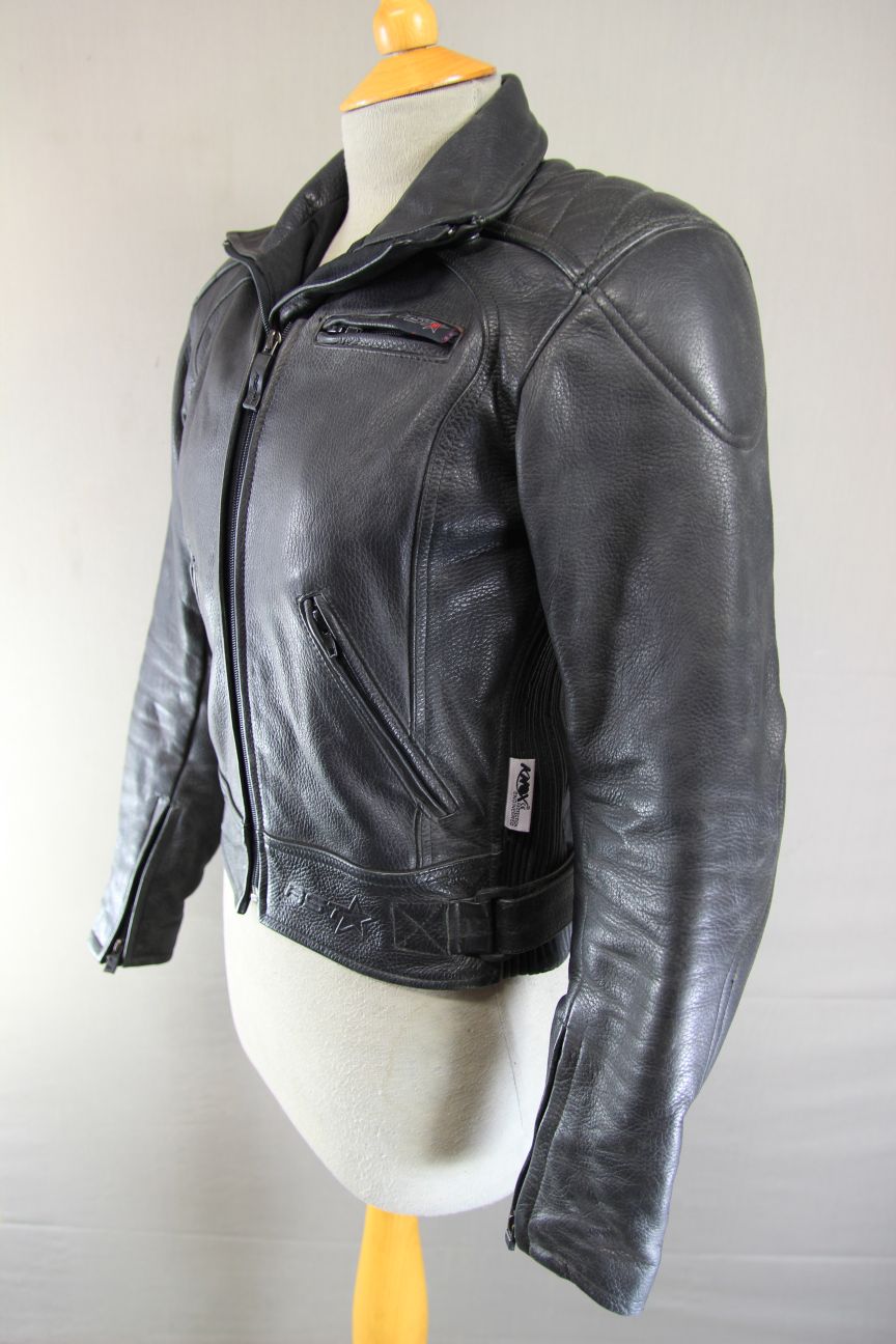 RST BLACK LEATHER BIKER JACKET + REMOVABLE SHOULDER & ELBOW KNOX CE ARMOUR SZ 10