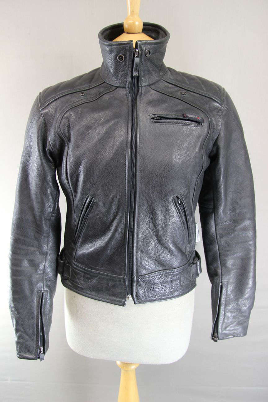 RST BLACK LEATHER BIKER JACKET + REMOVABLE SHOULDER & ELBOW KNOX CE ARMOUR SZ 10
