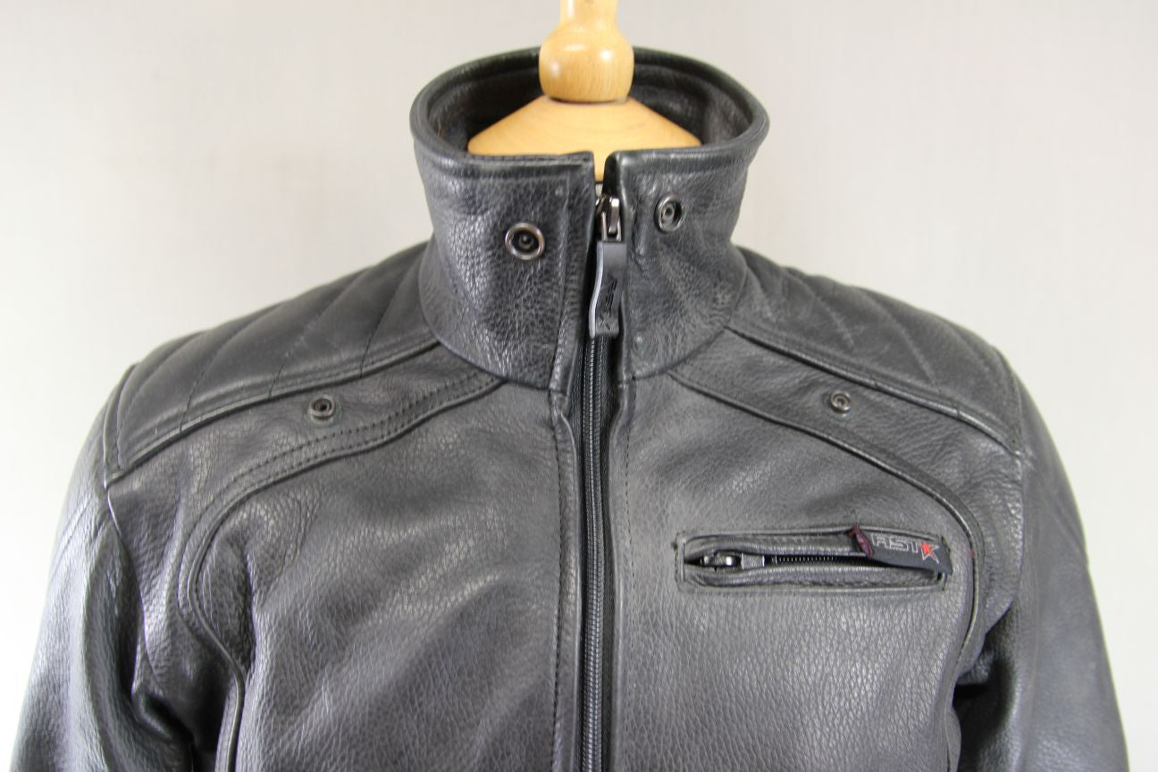 RST BLACK LEATHER BIKER JACKET + REMOVABLE SHOULDER & ELBOW KNOX CE ARMOUR SZ 10