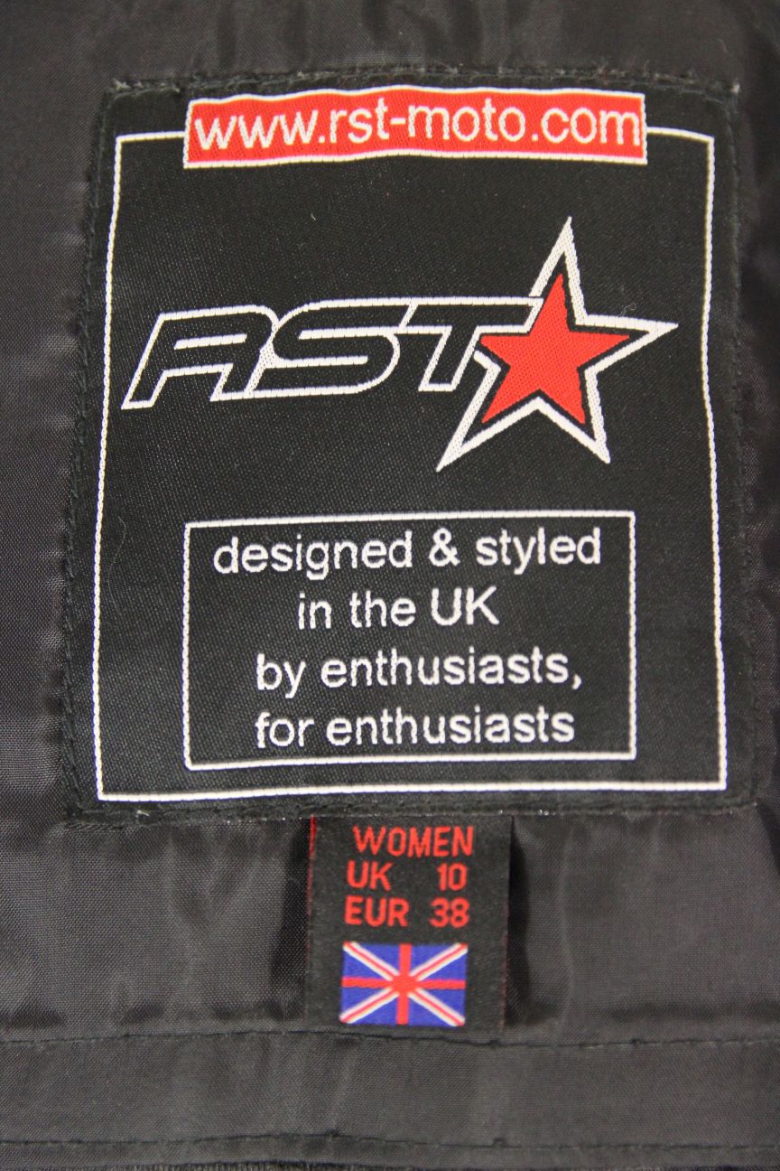 RST BLACK LEATHER BIKER JACKET + REMOVABLE SHOULDER & ELBOW KNOX CE ARMOUR SZ 10