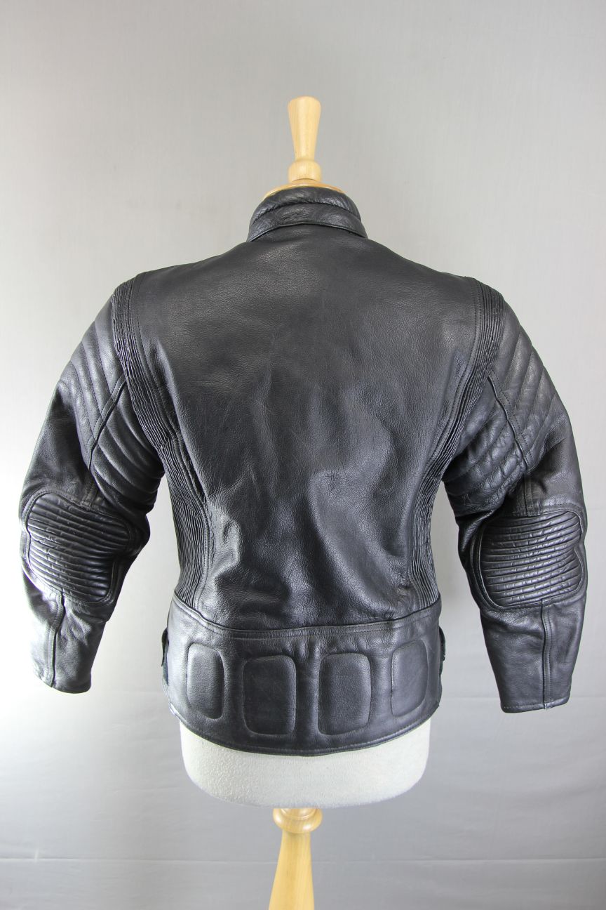 CLASSIC BLACK DYNAMIC LEATHERS COWHIDE BIKER JACKET: SIZE 12