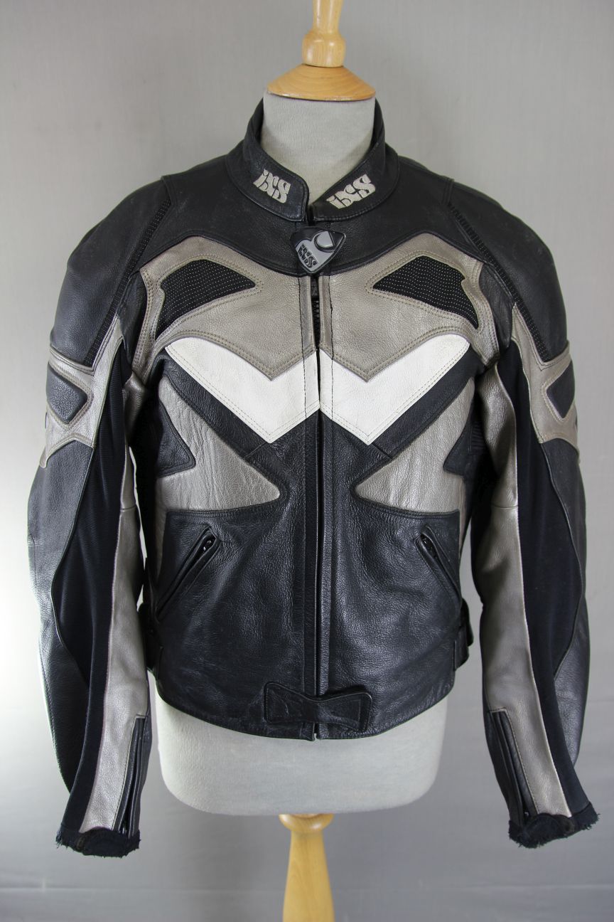 IXS LEATHER BIKER JACKET + SHOULDER & ELBOW CE ARMOUR & THERMAL LINING 36-38 IN