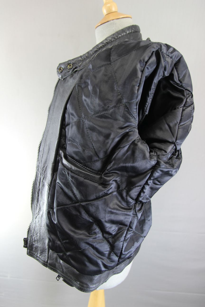 CLASSIC BLACK DYNAMIC LEATHERS COWHIDE BIKER JACKET: SIZE 12