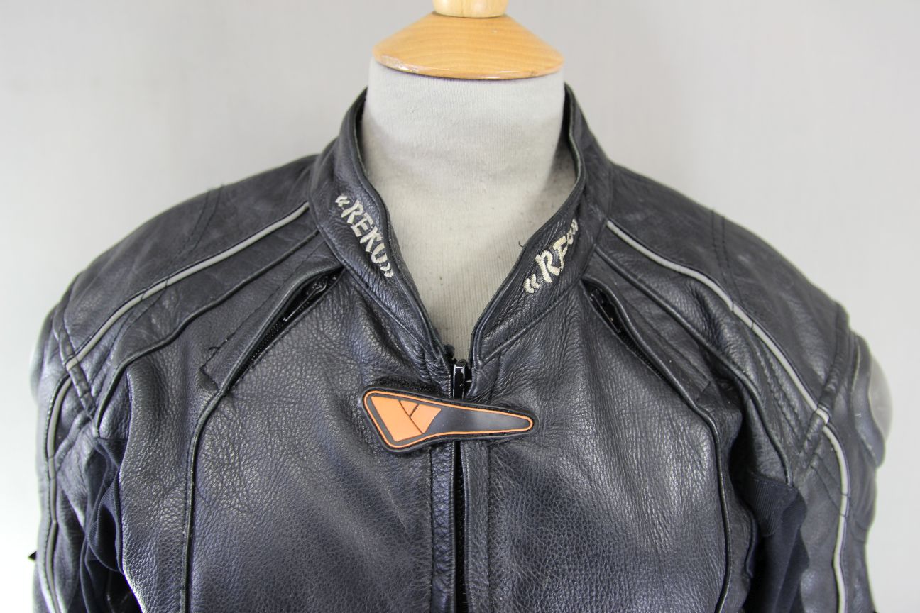 REKO RACING BLACK LEATHER BIKER JACKET WITH CE ARMOUR & THERMAL LINING 36-38IN/S
