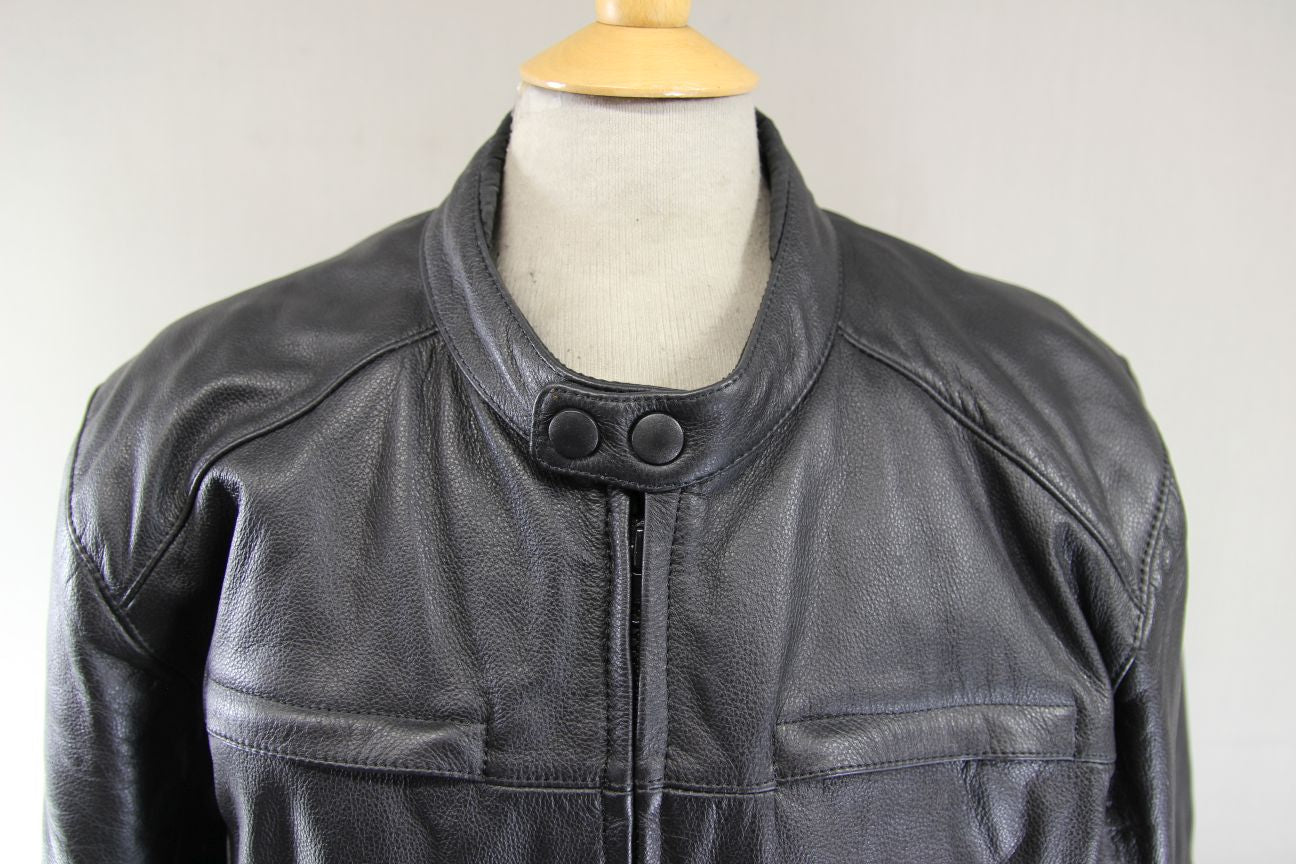CRANE BLACK LEATHER BIKER JACKET WITH THERMAL LINING 46-48 INCHES/XL
