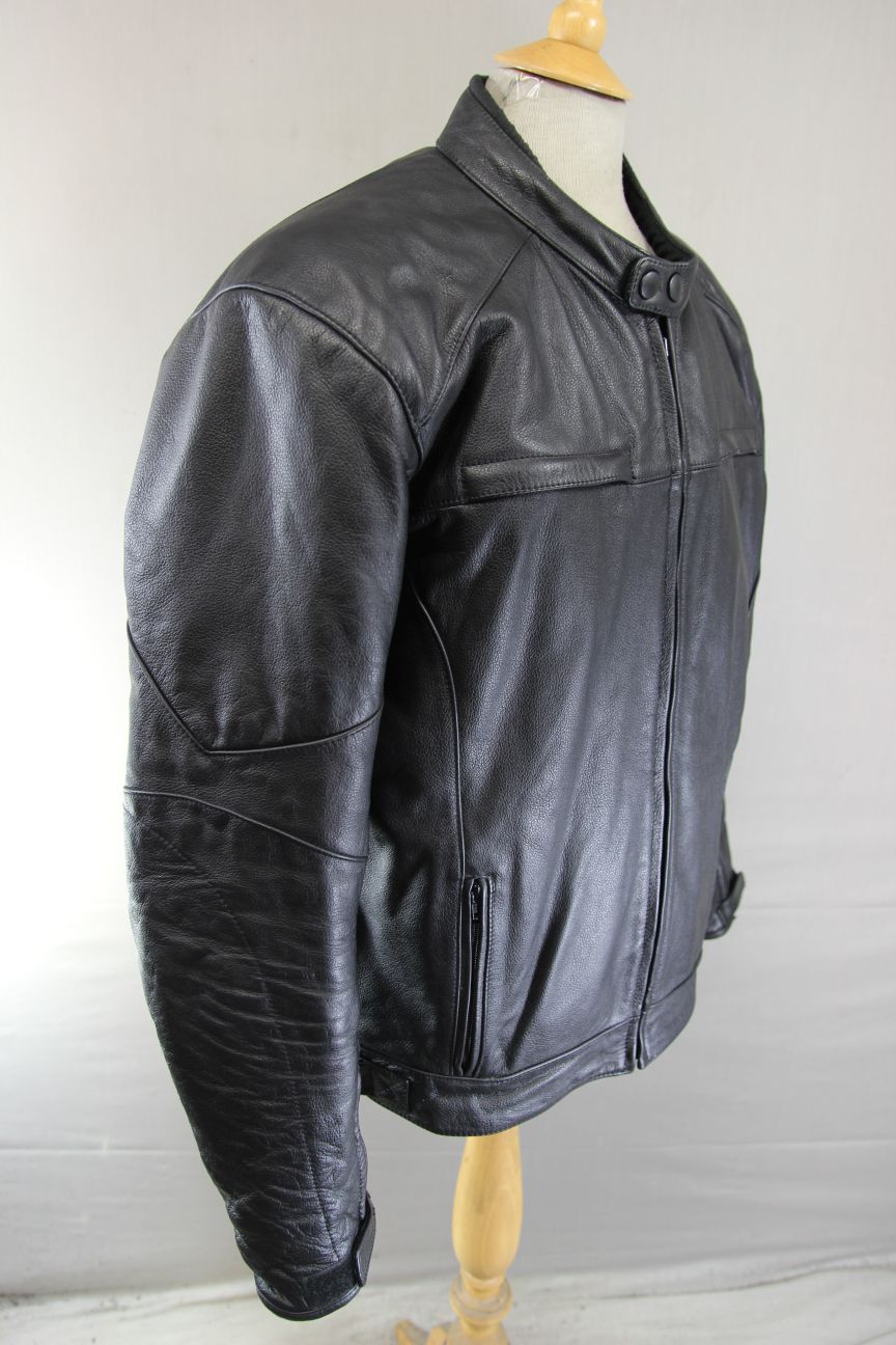 CRANE BLACK LEATHER BIKER JACKET WITH THERMAL LINING 46-48 INCHES/XL