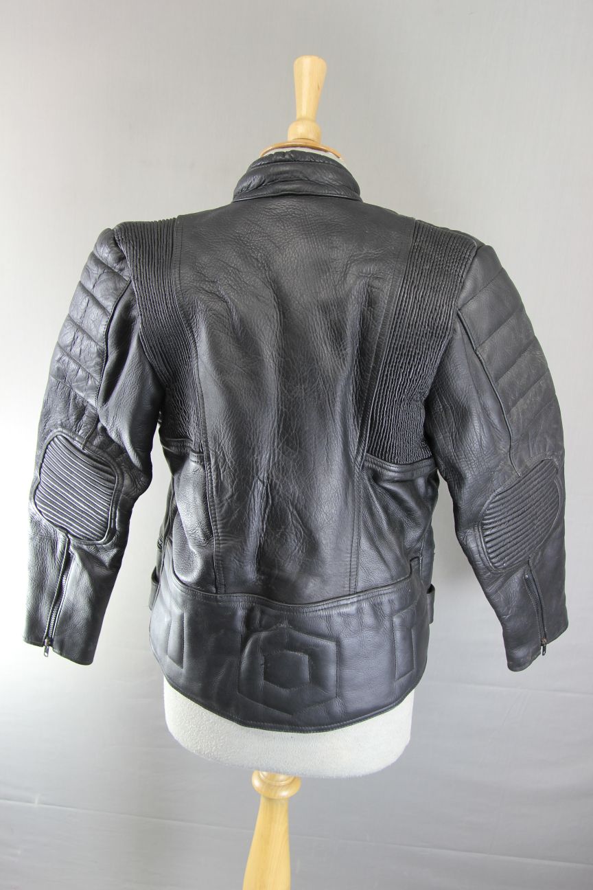 CLASSIC JT'S BLACK LEATHER LADIES BIKER JACKET: 34 INCH/SIZE MEDIUM