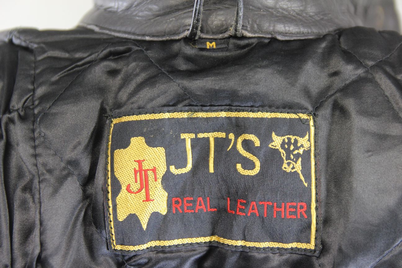 CLASSIC JT'S BLACK LEATHER LADIES BIKER JACKET: 34 INCH/SIZE MEDIUM