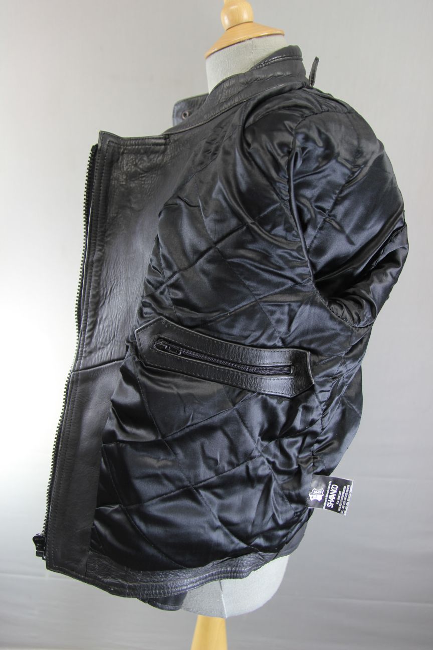 CLASSIC JT'S BLACK LEATHER LADIES BIKER JACKET: 34 INCH/SIZE MEDIUM