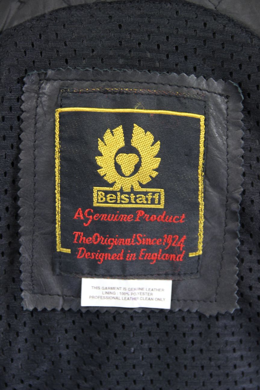 BELSTAFF BLACK LEATHER BIKER JACKET: SIZE 12 34-36 INCH CHEST