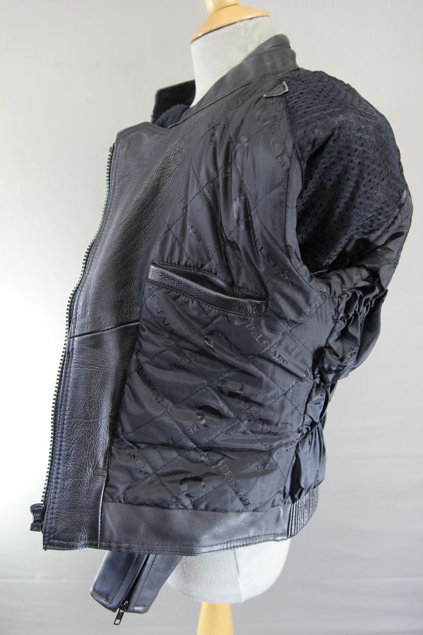 BELSTAFF BLACK LEATHER BIKER JACKET: SIZE 12 34-36 INCH CHEST