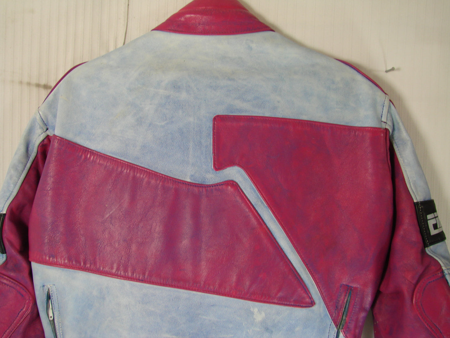 VINTAGE 80'S/90'S FIELDSHEER 2 PIECE BLUE & PURPLE LEATHER BIKER SUIT 42 INCH