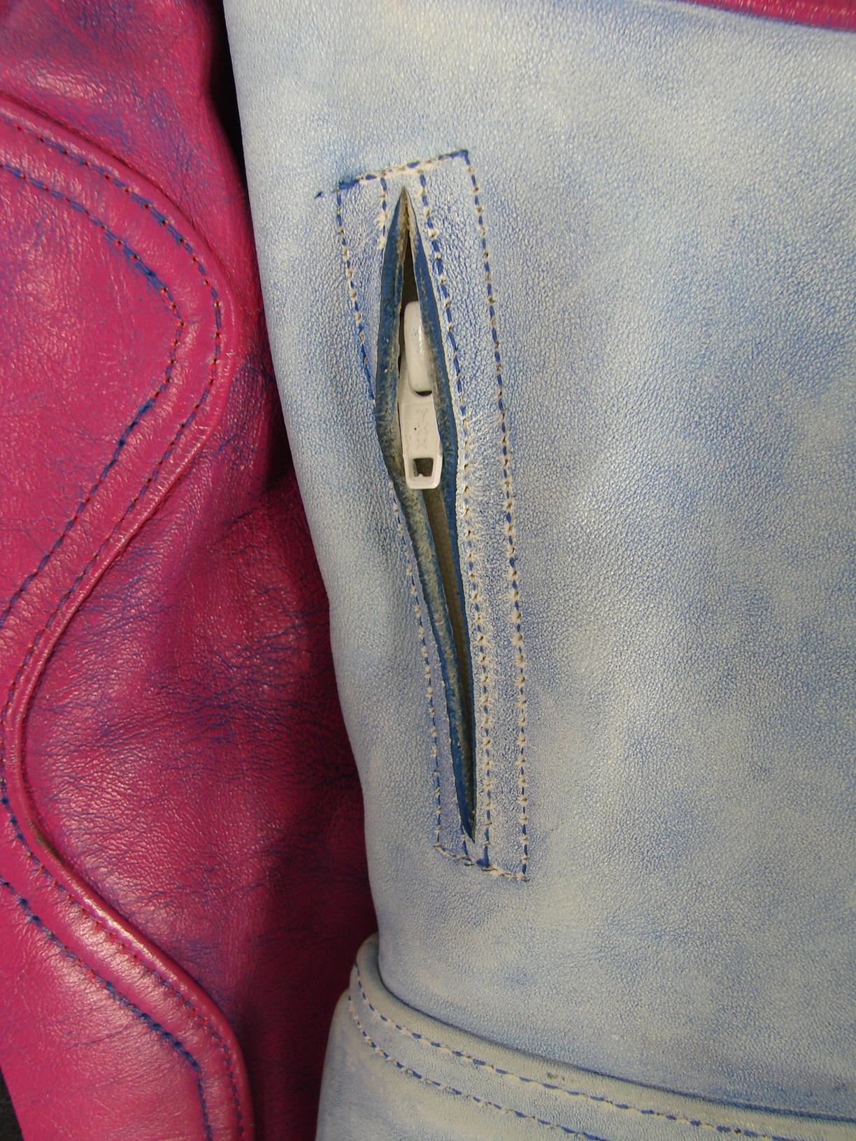 VINTAGE 80'S/90'S FIELDSHEER 2 PIECE BLUE & PURPLE LEATHER BIKER SUIT 42 INCH