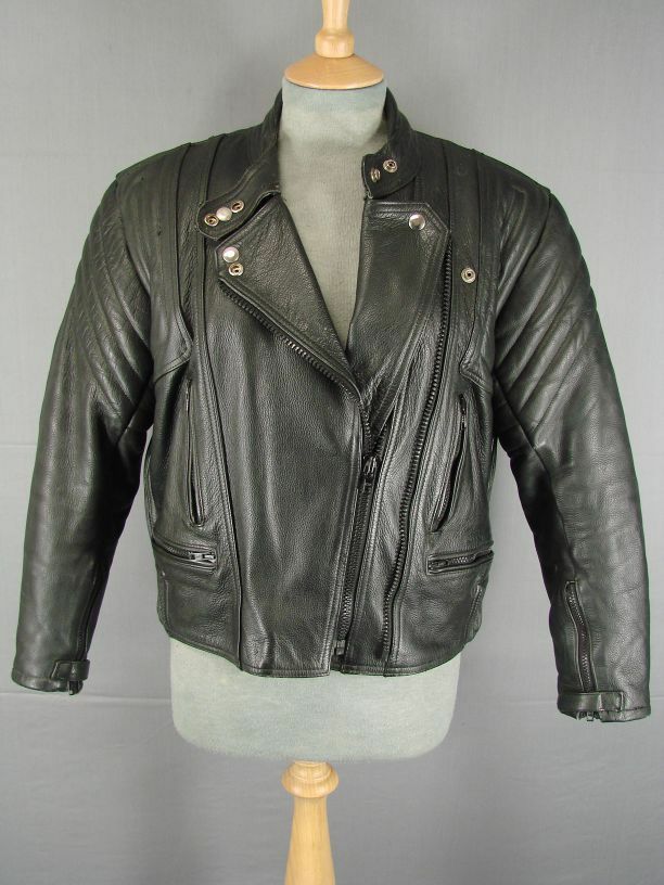 IMMACULATE CONDITION CLASSIC VINTAGE STYLE BLACK LEATHER BIKER JACKET SIZE 14