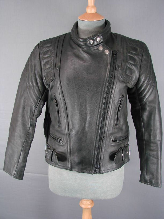 SUPERB BRITISH DESIGNED CLASSIC BLACK APACHE LEATHERS BIKER JACKET SIZE 12