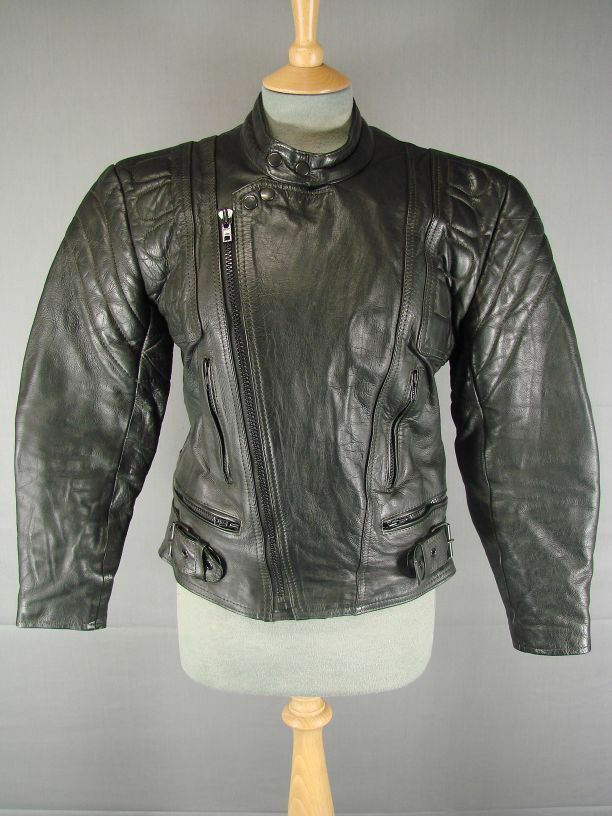 SUPERB QUALITY CLASSIC STONES MERCURY BLACK LEATHER BIKER JACKET 36 INCH