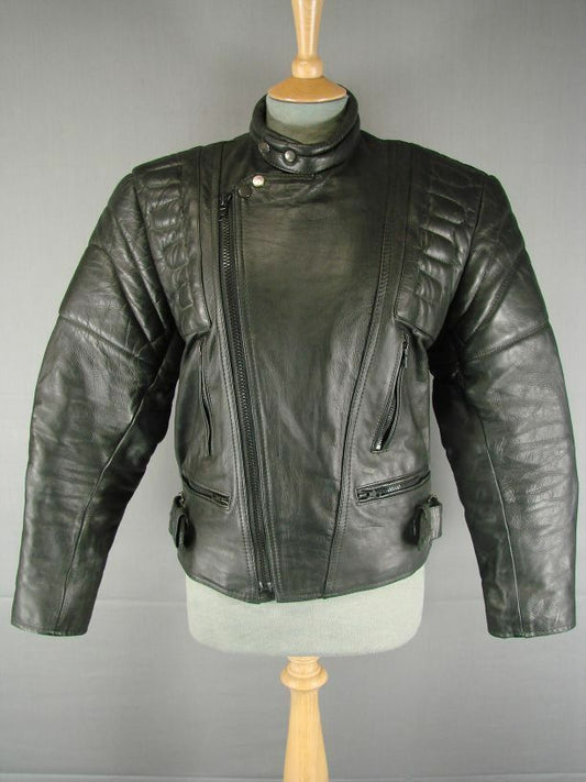 SUPERB QUALITY CLASSIC STONES MERCURY COLLECTION BLACK LEATHER BIKER JACKET 38IN
