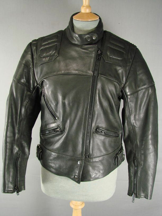 AMAZING QUALITY SPORTEX MAXX BLACK LEATHER BIKER JACKET SIZE 12