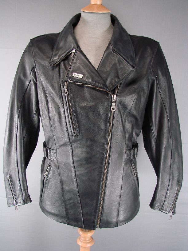 IXS VINTAGE/RETRO STYLE BLACK LEATHER BIKER JACKET 38 IN & REMOVABLE PROTECTORS