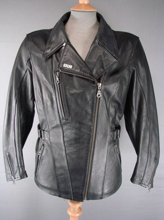 IXS VINTAGE/RETRO STYLE BLACK LEATHER BIKER JACKET 38 IN & REMOVABLE PROTECTORS