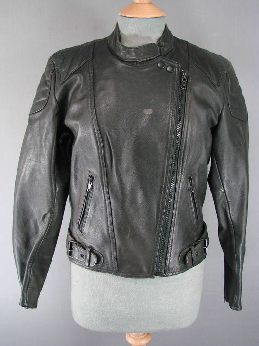 CLASSIC BLACK LEATHER BIKER JACKET 38 INCH/SIZE 14