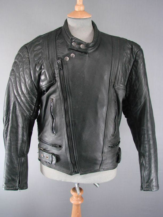 CLASSIC BLACK BLITZ LEATHERS BIKER JACKET 40 INCH