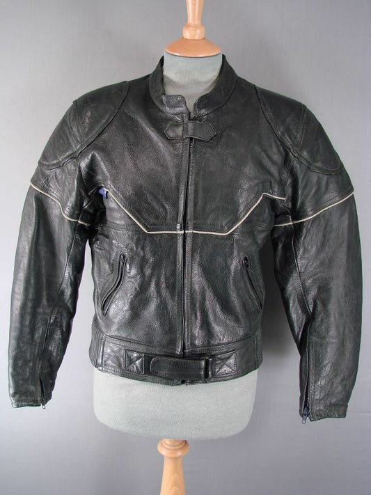 CLASSIC JUST BIKERS BLACK LEATHER BIKER JACKET SIZE 12