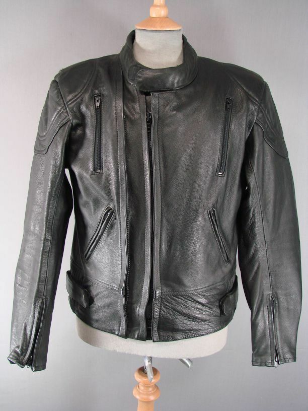 BLACK 'SKIN' COWHIDE LEATHER BIKER JKT 40" + REMOVABLE BACK PROTECTOR/2ND LINING