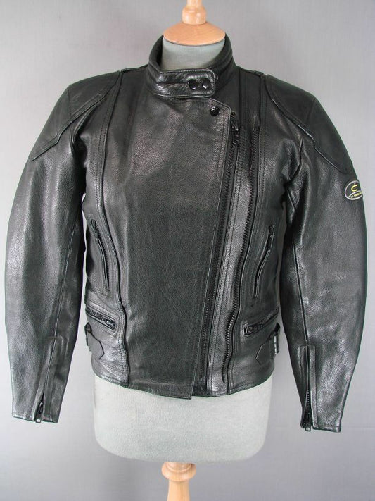 IMMACULATE KJ BIKERS WEAR CLASSIC BLACK LEATHER BIKER JACKET SIZE 10