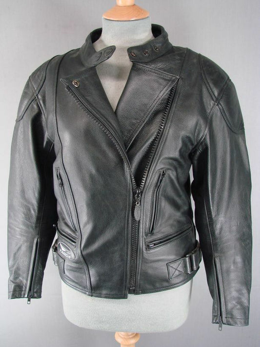 SUPERB QUALITY CLASSIC TARGA BLACK LEATHER BIKER JACKET SIZE 12