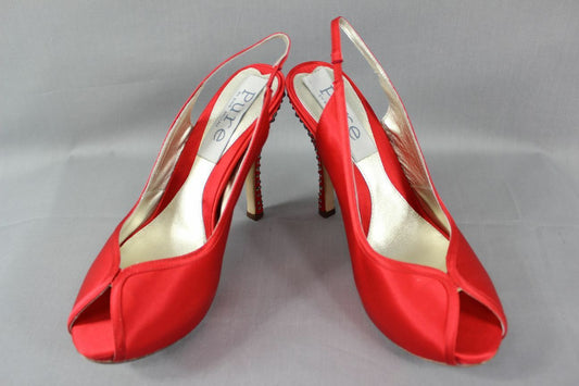 BNIB PURE BY DIANE HASSALL RED SILK DIAMONTE HEELED LEATHER SHOES: SIZES 2 - 6.5
