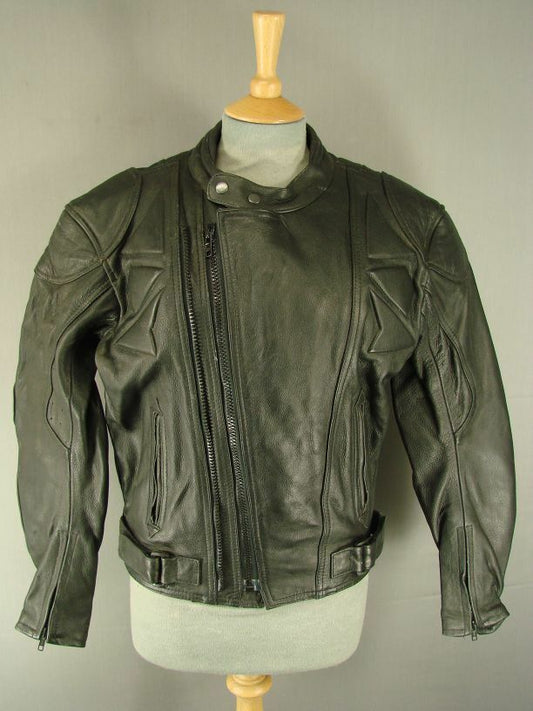 CLASSIC BLACK LEATHER BIKER JACKET 40 INCH
