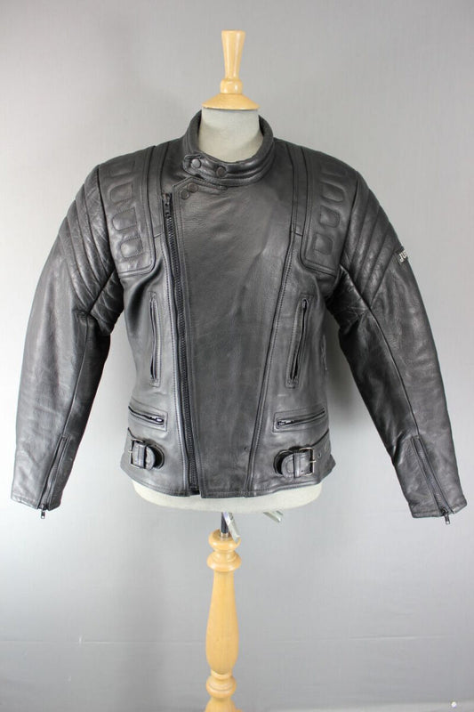 CLASSIC JUST BIKERS BLACK LEATHER BIKER JACKET 40 INCH
