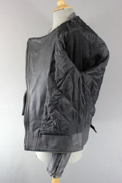 CLASSIC BLACK, SILVER, PURPLE AND GREEN LEATHER RETRO STYLE BIKER JACKET 38 INCH