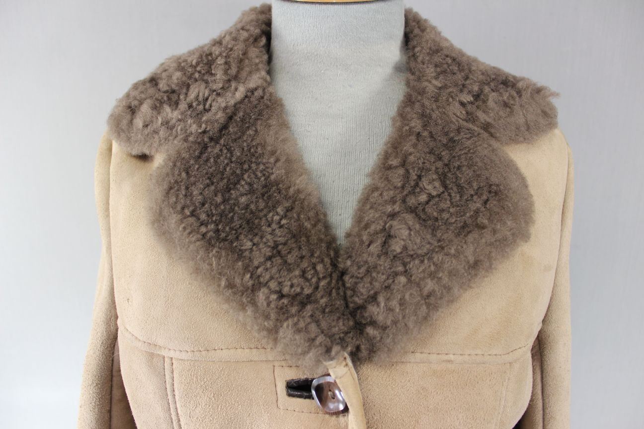 BRITISH MADE VINTAGE 70s BARRETTS BROWN SUEDE LEATHER SHEEPSKIN LINED COAT 36 IN