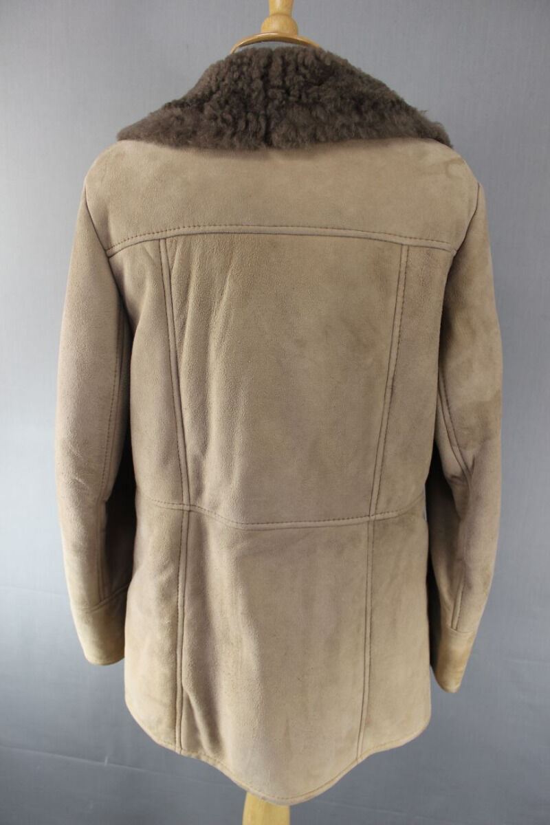 BRITISH MADE VINTAGE 70s BARRETTS BROWN SUEDE LEATHER SHEEPSKIN LINED COAT 36 IN