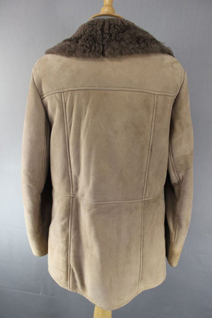 BRITISH MADE VINTAGE 70s BARRETTS BROWN SUEDE LEATHER SHEEPSKIN LINED COAT 36 IN