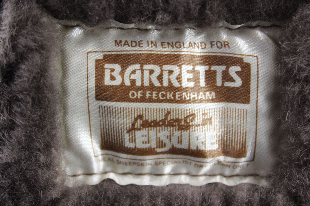BRITISH MADE VINTAGE 70s BARRETTS BROWN SUEDE LEATHER SHEEPSKIN LINED COAT 36 IN