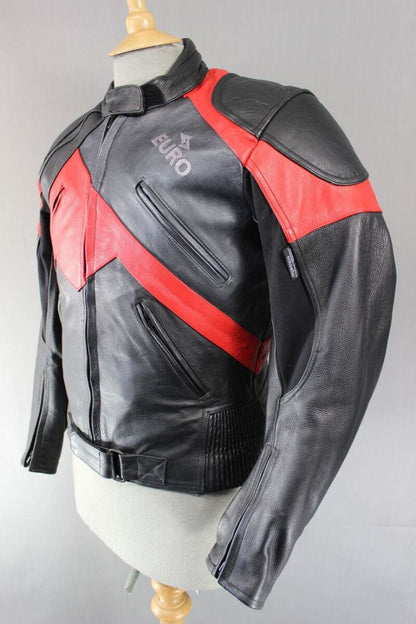 EURO STYLE LEATHER BIKER JACKET + REMOVABLE PROTECTORS & SECOND LINING SIZE 14