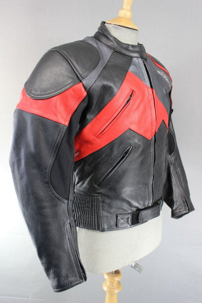 EURO STYLE LEATHER BIKER JACKET + REMOVABLE PROTECTORS & SECOND LINING SIZE 14