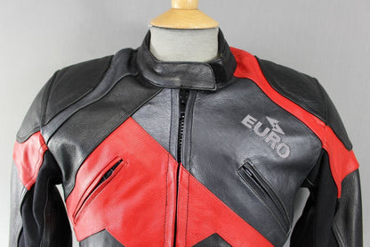 EURO STYLE LEATHER BIKER JACKET + REMOVABLE PROTECTORS & SECOND LINING SIZE 14