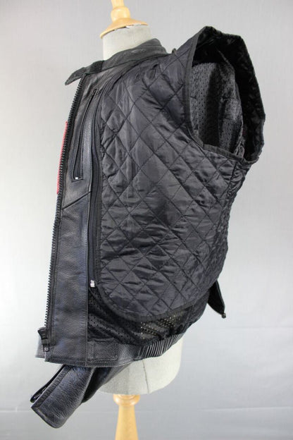 EURO STYLE LEATHER BIKER JACKET + REMOVABLE PROTECTORS & SECOND LINING SIZE 14