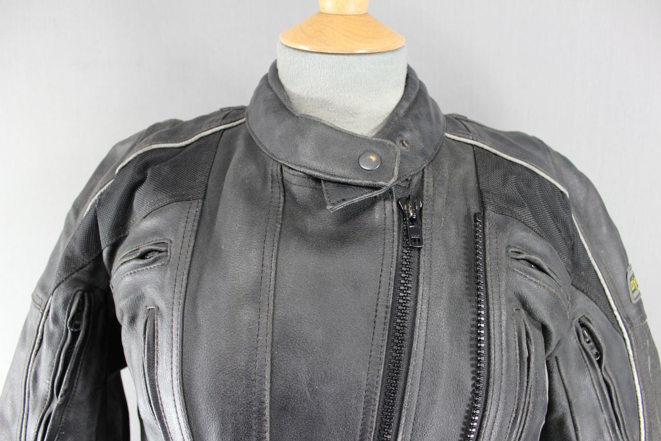 BLACK LEATHER DYNAMIC BIKER JACKET WITH BACK PROTECTOR & SECOND LINING SIZE 12