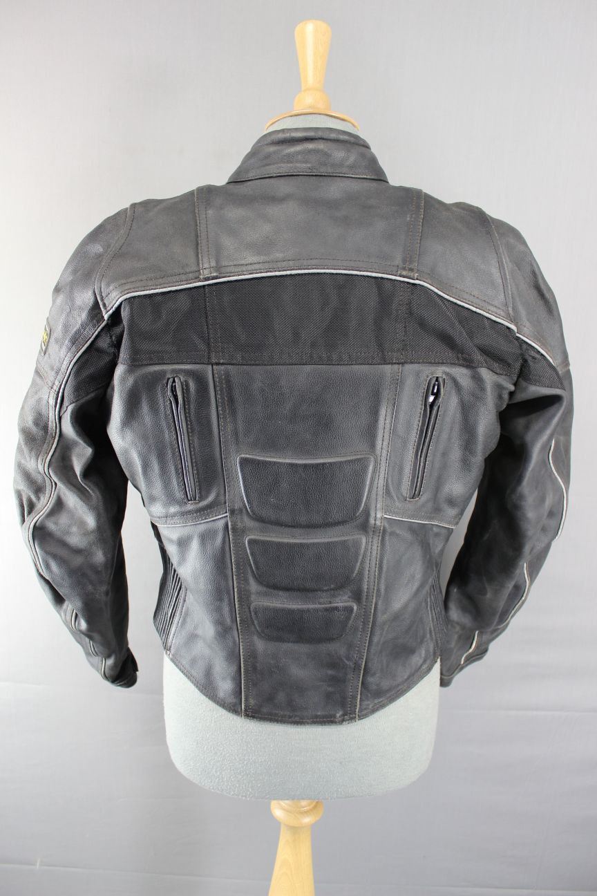 BLACK LEATHER DYNAMIC BIKER JACKET WITH BACK PROTECTOR & SECOND LINING SIZE 12