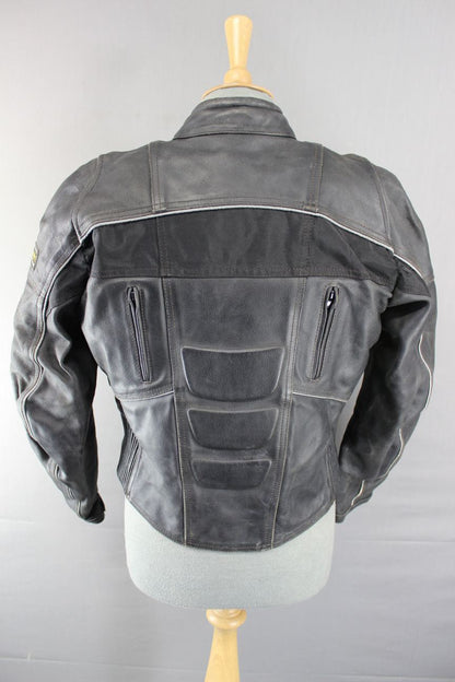 BLACK LEATHER DYNAMIC BIKER JACKET WITH BACK PROTECTOR & SECOND LINING SIZE 12