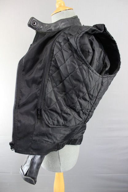 BLACK LEATHER DYNAMIC BIKER JACKET WITH BACK PROTECTOR & SECOND LINING SIZE 12