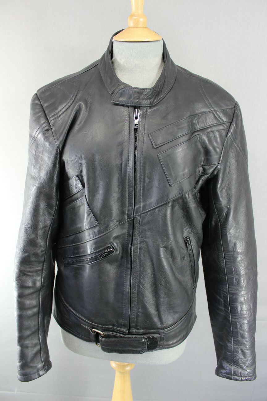 CLASSIC BLACK LEATHER BIKER JACKET 38 INCH