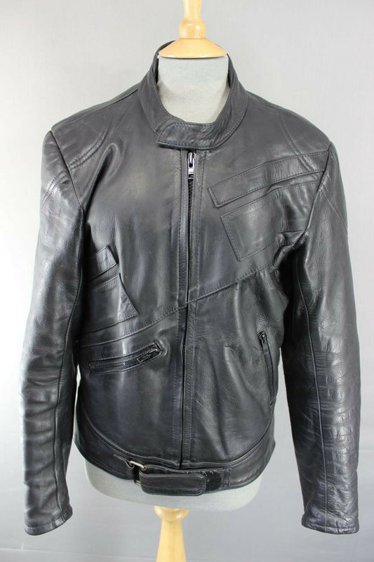 CLASSIC BLACK LEATHER BIKER JACKET 38 INCH